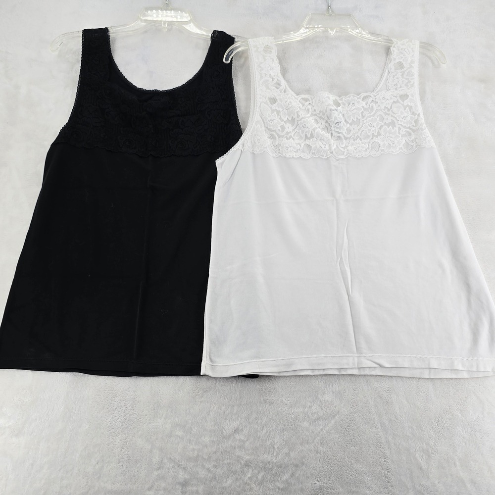 Cuddl Duds Tank Top 2pk Womens L 1X Softwear Lace Trim Black White Base Layer